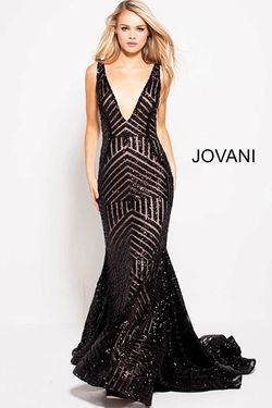 Style 59762 Jovani Black Size 4 Pageant Floor Length Sequin Mermaid Dress on Queenly
