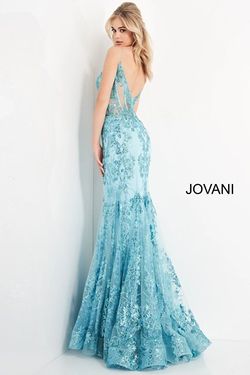 Style 3675 Jovani Blue Size 2 Pageant Tall Height Spaghetti Strap Mermaid Dress on Queenly