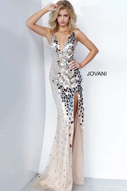 Style 2479 Jovani Silver Size 0 Fitted Pageant Side slit Dress on Queenly