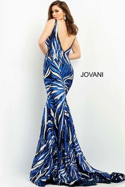Style 6153 Jovani Blue Size 8 Navy Sequin Tall Height Mermaid Dress on Queenly