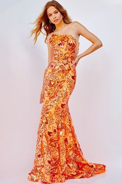 Style 8460 Jovani Orange Size 2 Black Tie Floral Jewelled Pageant Mermaid Dress on Queenly