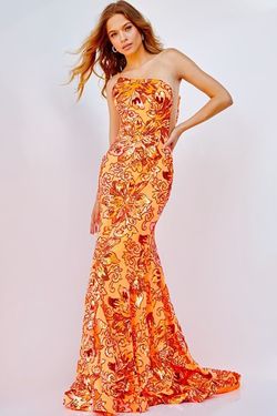 Style 8460 Jovani Orange Size 0 Pageant Floor Length Sequin Pattern Mermaid Dress on Queenly