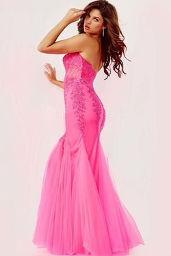 Style 5908 Jovani Pink Size 4 Tall Height Black Tie Strapless Sheer Mermaid Dress on Queenly