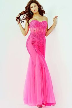 Style 5908 Jovani Pink Size 4 Tall Height Black Tie Strapless Sheer Mermaid Dress on Queenly