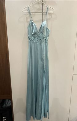 David's Bridal Blue Size 0 Pageant Medium Height Black Tie Side slit Dress on Queenly