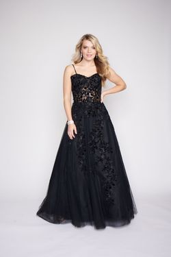 Style 2245 Nina Canacci Black Size 18 Spaghetti Strap Pageant Floral A-line Dress on Queenly