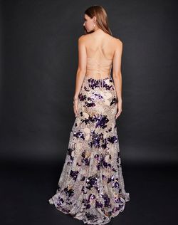 Style 3221 Nina Canacci Purple Size 0 Black Tie Floor Length Side slit Dress on Queenly