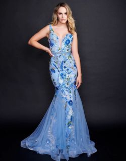Style 8215 Nina Canacci Blue Size 4 Pageant Floor Length Mermaid Dress on Queenly