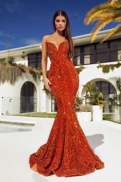 Style PS21208 Portia & Scarlett Orange Size 2 V Neck Floor Length Sequin Mermaid Dress on Queenly