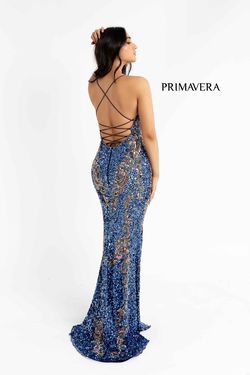 Style 3211 Primavera Blue Size 4 Floor Length Side slit Dress on Queenly