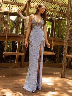 Style 3211 Primavera Couture Purple Size 0 Black Tie Side slit Dress on Queenly