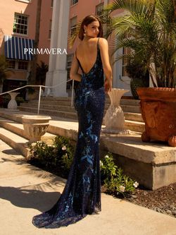 Style 3727 Primavera Blue Size 0 Black Tie Floor Length Tall Height Side slit Dress on Queenly