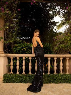 Style 3727 Primavera Black Size 8 Floor Length V Neck Tall Height Side slit Dress on Queenly