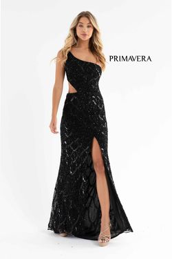 Style 3729 Primavera Black Tie Size 0 Floor Length Side slit Dress on Queenly
