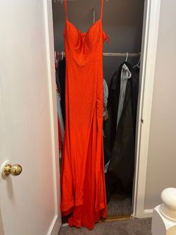 Sherri Hill Orange Size 12 Floor Length Tall Height Plus Size Train Dress on Queenly