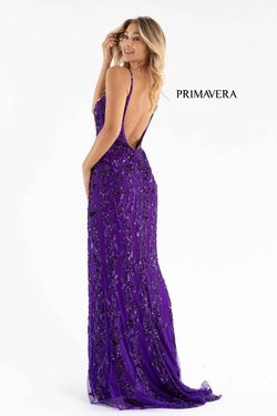 Style 3749 Primavera Purple Size 6 Black Tie Floor Length V Neck Side slit Dress on Queenly