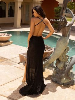 Style 3910 Primavera Black Tie Size 0 Floor Length Sequin Side slit Dress on Queenly