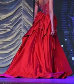 Jovani Red Size 4 Floor Length Pageant Train Dress on Queenly