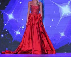 Jovani Red Size 4 Floor Length Pageant Train Dress on Queenly
