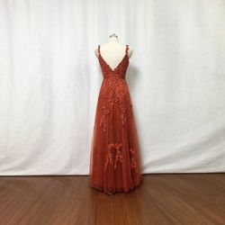 handmade Orange Size 6 Lace Floor Length Ball gown on Queenly
