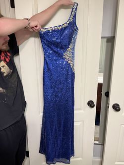 Anny lee Blue Size 0 Floor Length Side slit Dress on Queenly