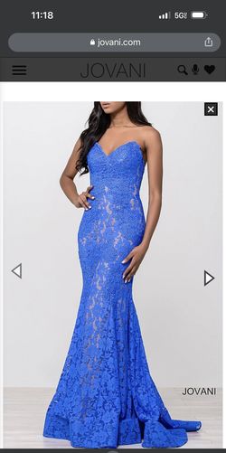 Style 37244 Jovani Blue Size 14 Military Floor Length Plus Size A-line Dress on Queenly