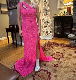Sherri Hill Pink Size 0 Floor Length Side slit Dress on Queenly