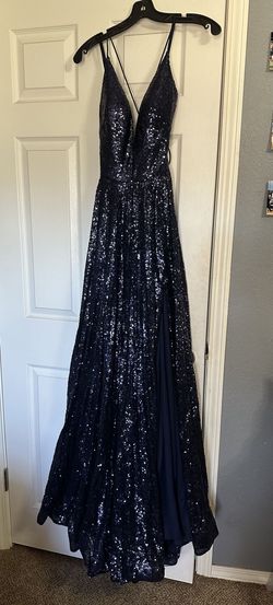 Mori Lee Blue Size 2 Black Tie Side Slit Ball gown on Queenly