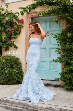 Style 20255 Amarra Blue Size 6 Floor Length Mermaid Dress on Queenly