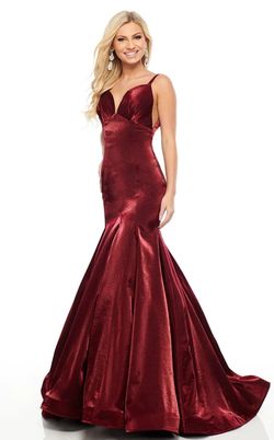 Style 7114 Rachel Allan Red Size 8 Military Silk Floor Length Mermaid Dress on Queenly