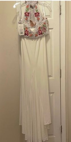 Sherri Hill Nude Size 8 Military Floral Floor Length Straight Dress on Queenly
