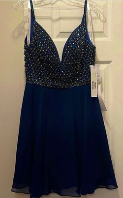 Jovani Blue Size 4 Midi Homecoming Cocktail Dress on Queenly