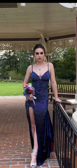 Rachel Allan Blue Size 2 Floor Length Black Tie Prom A-line Dress on Queenly