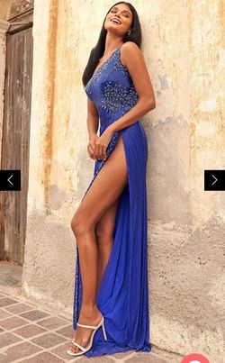 Sherri Hill Blue Size 0 Floor Length Side slit Dress on Queenly