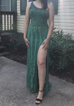 Sherri Hill Green Size 6 Floor Length Pageant Train Dress on Queenly