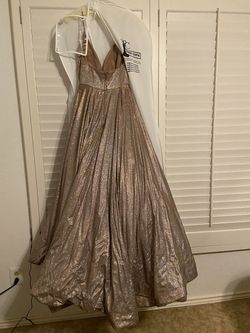 Sherri Hill Gold Size 6 Floor Length Plunge Ball gown on Queenly