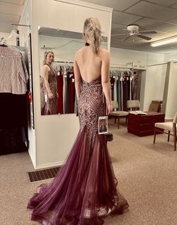 Clarisse Purple Size 0 Black Tie Mermaid Dress on Queenly