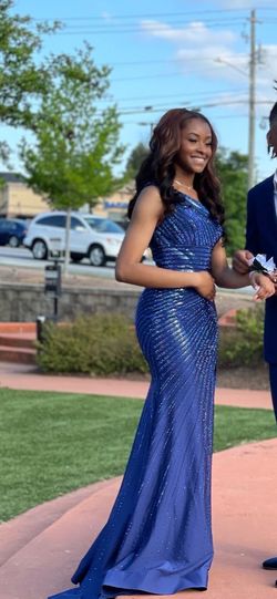 Sherri Hill Blue Size 0 Military Floor Length Navy Mermaid Dress on Queenly
