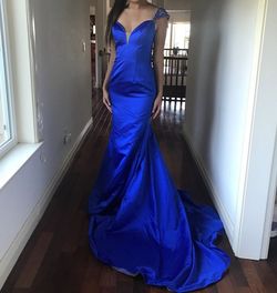 Sherri Hill Blue Size 2 Cape Quinceanera Prom Jewelled Train Dress on Queenly