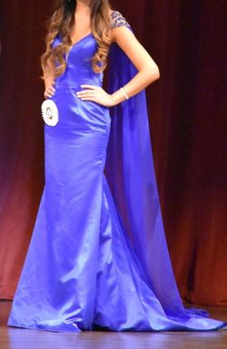 Sherri Hill Royal Blue Size 2 Cape Prom Train Dress on Queenly