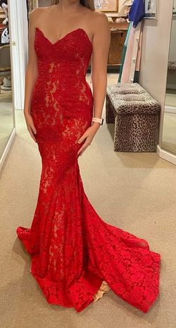 Jovani Red Size 4 Floor Length A-line Dress on Queenly