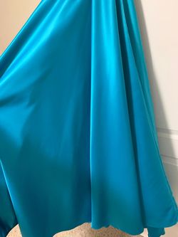Custom made Blue Size 10 Black Tie Satin Turquoise Silk Ball gown on Queenly