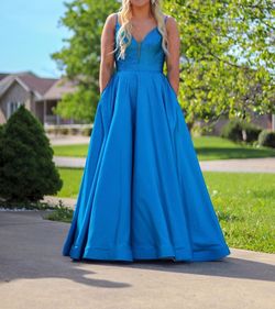 Ellie Wilde Blue Size 8 Sweetheart Cut Out Prom Corset Ball gown on Queenly