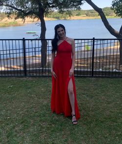 Azazie Red Size 2 Floor Length Sorority Formal 50 Off Side slit Dress on Queenly