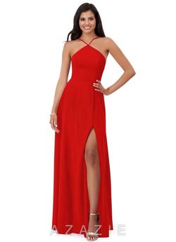 Azazie Red Size 2 Floor Length Side slit Dress on Queenly