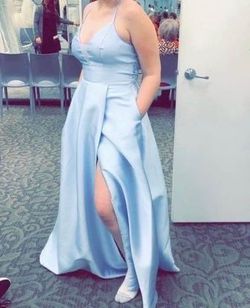 David's Bridal Blue Size 8 Floor Length Side slit Dress on Queenly