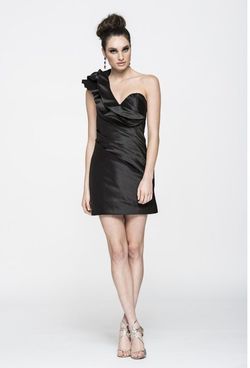 Ashley Lauren Black Size 4 Silk One Shoulder Homecoming Cocktail Dress on Queenly