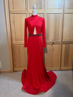 Jovani Red Size 8 High Neck Straight Dress on Queenly