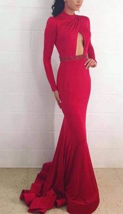 Jovani Bright Red Size 8 Cut Out Floor Length Jewelled Straight Dress on Queenly