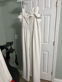 Adrianna Papell White Size 10 Sunday Floor Length Bridal Shower Bachelorette Jumpsuit Dress on Queenly